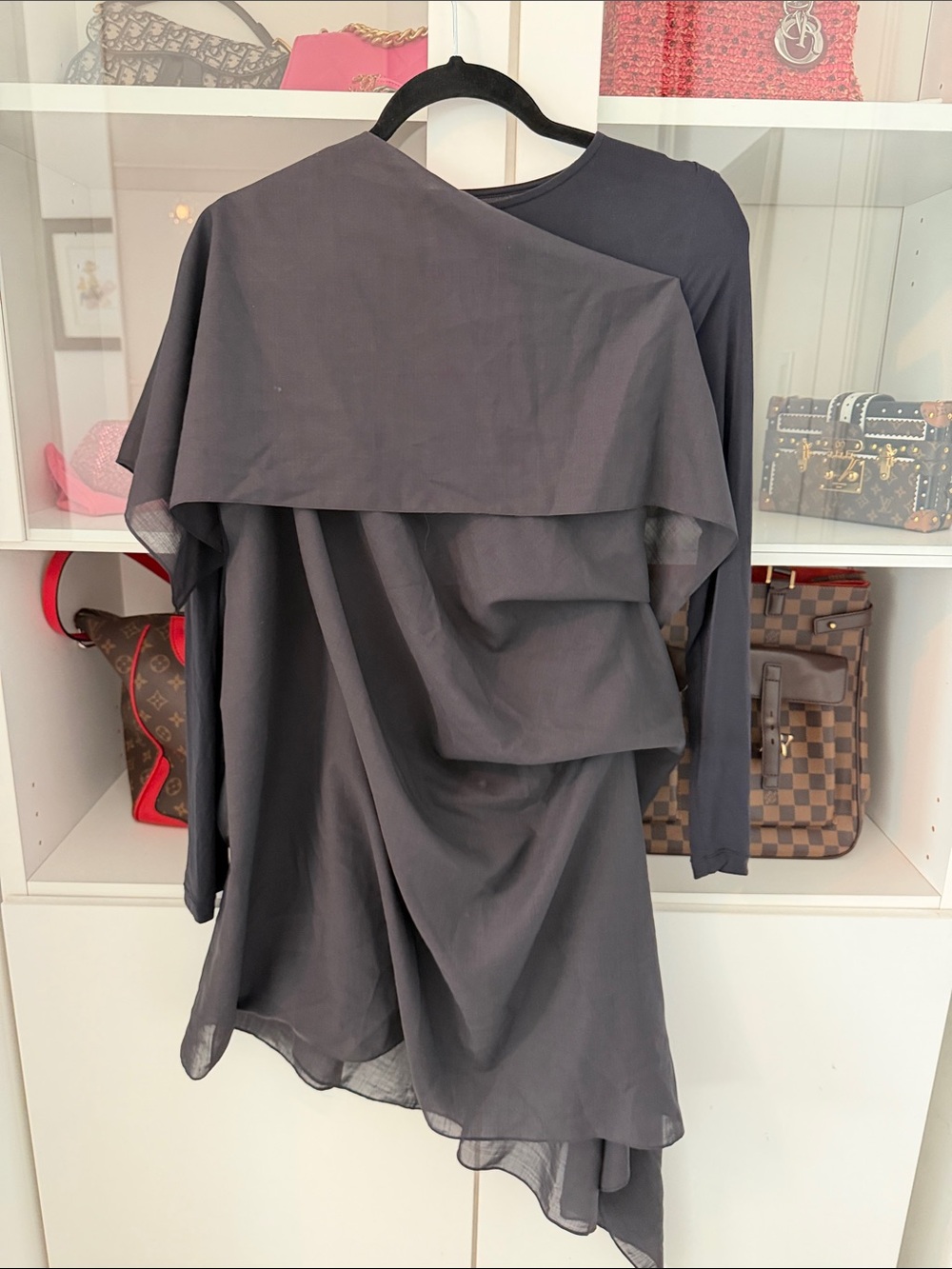 Issey Miyake Asymmetric Draped Long-Sleeve Top in Black/Gray